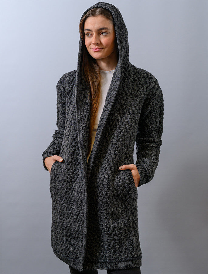 Ladies Herringbone Design Shawl Hood - Charcoal Mix 