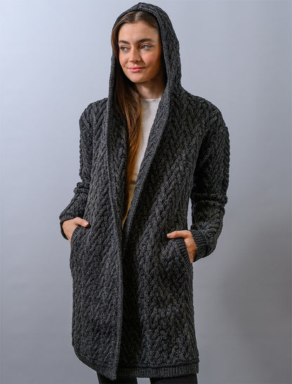 Ladies Herringbone Design Shawl Hood - Charcoal Mix 