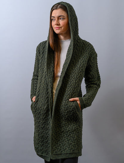 Ladies Herringbone Design Shawl Hood - Solid Green 