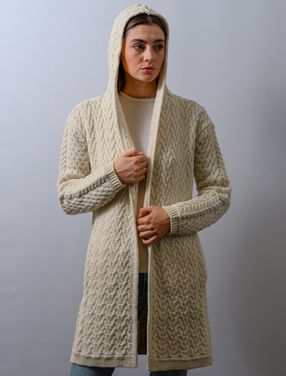 Ladies Herringbone Design Shawl Hood - Natura White 