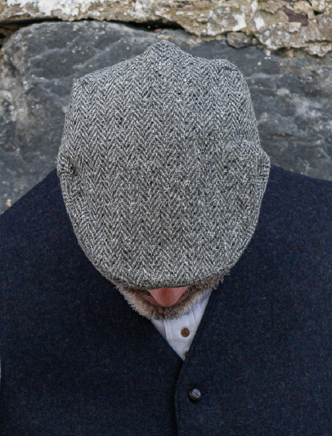 Donegal Tweed Herringbone Flat Cap - Grey 