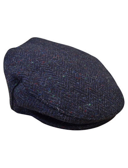 Donegal Tweed Herringbone Flat Cap - Blue 