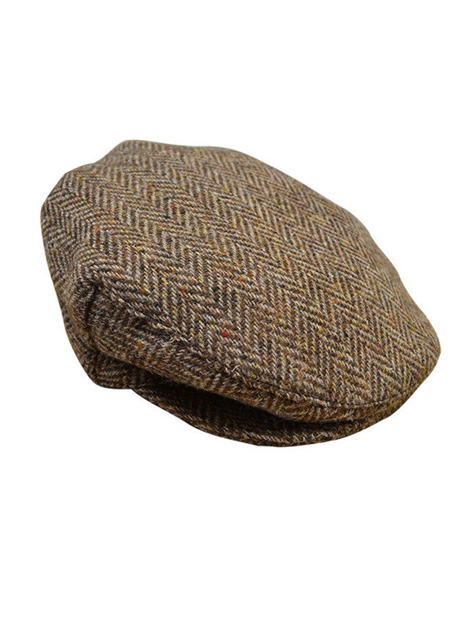 Donegal Tweed Herringbone Flat Cap - Brown 