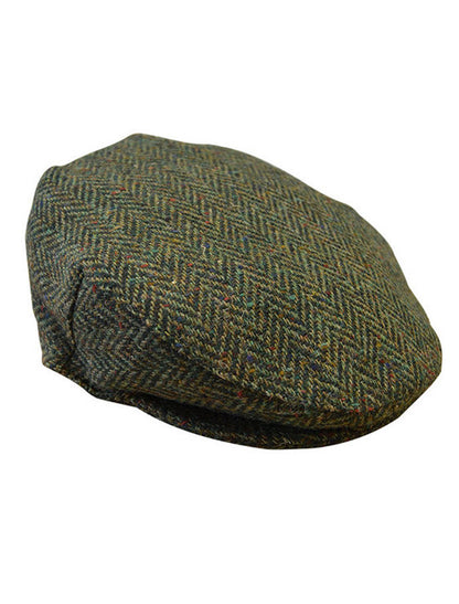 Tweed Herringbone Flat Cap - Green 