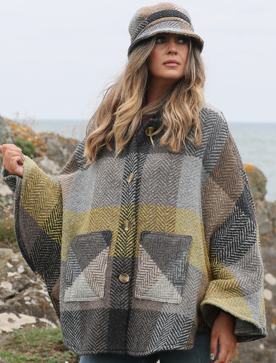 Holly Tweed Herringbone Cape - Donegal Mustard Grey 