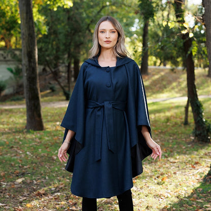 Donegal Tweed Hooded Cape - Navy 