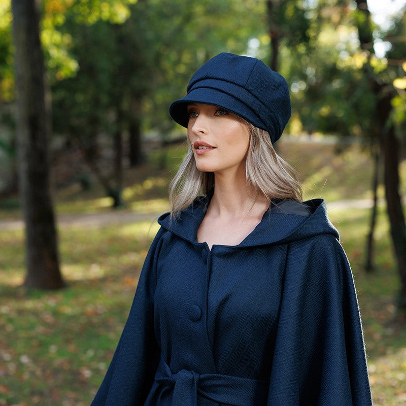 Donegal Tweed Hooded Cape - Navy 