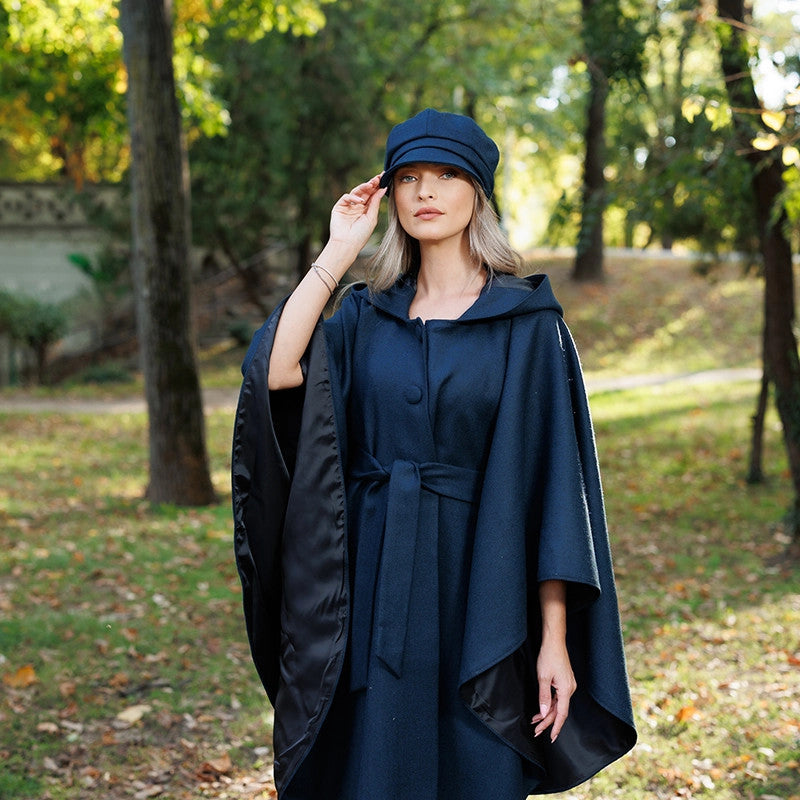 Donegal Tweed Hooded Cape - Navy 