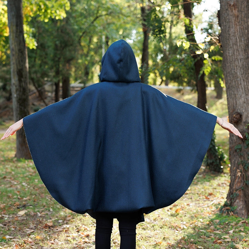 Donegal Tweed Hooded Cape - Navy 