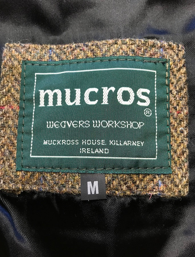 Irish Tweed Herringbone Waistcoat - Brown &amp; Blue/Red Check - label
