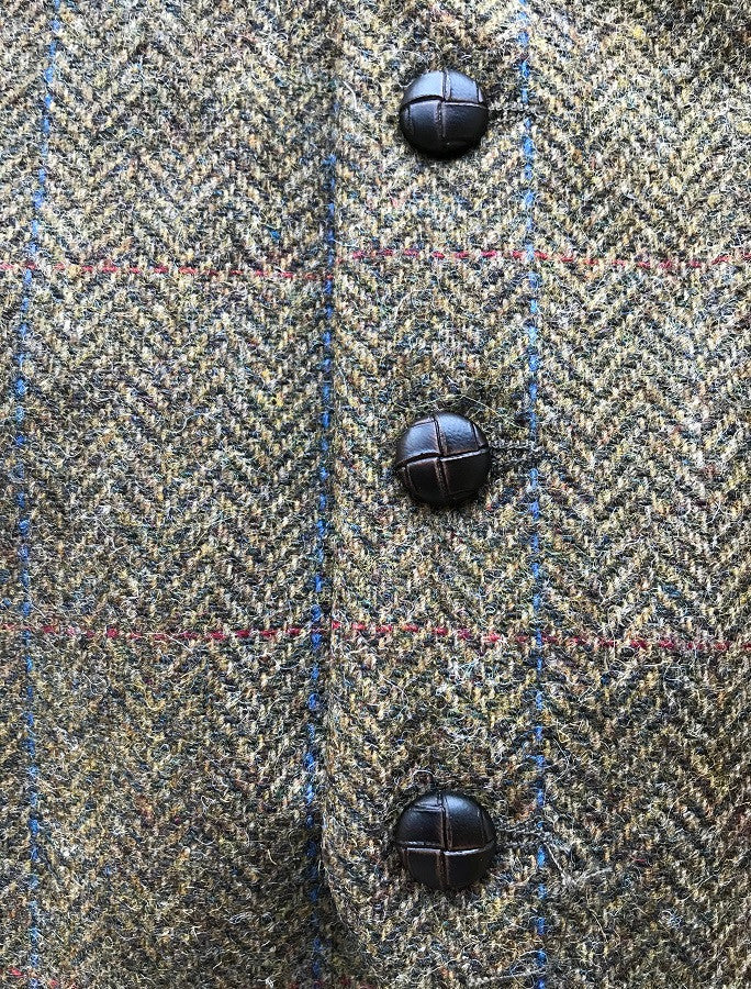Irish Tweed Herringbone Waistcoat - Brown &amp; Blue/Red Check - Buttons
