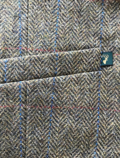 Irish Tweed Herringbone Waistcoat - Brown &amp; Blue/Red Check - Pocket