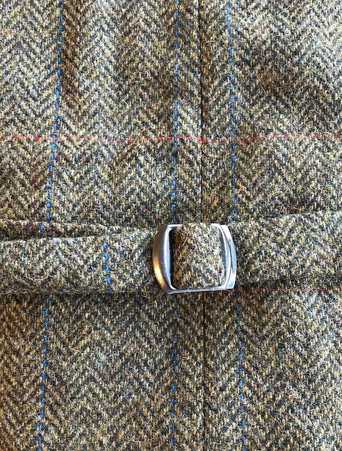 Irish Tweed Herringbone Waistcoat - Brown &amp; Blue/Red Check - belt