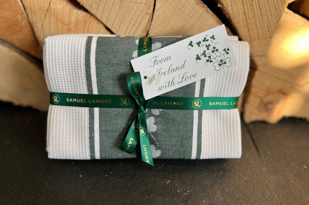 Irish Shamrock Designed Waffle Tea Towel Set of 2