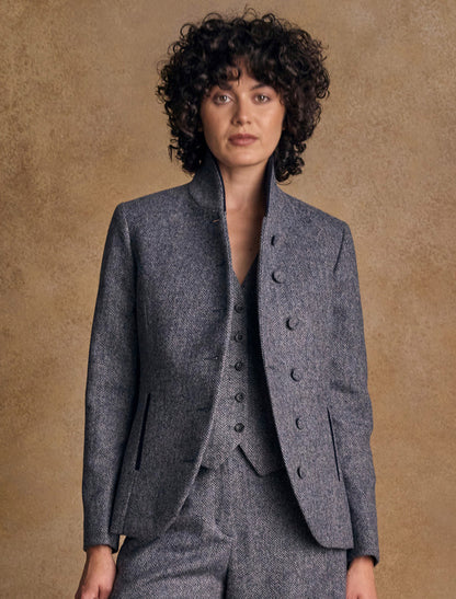 Nicole Tweed Blazer – Denim Herringbone 