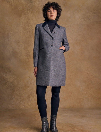 Isabella Tweed Coat - Denim Herringbone 