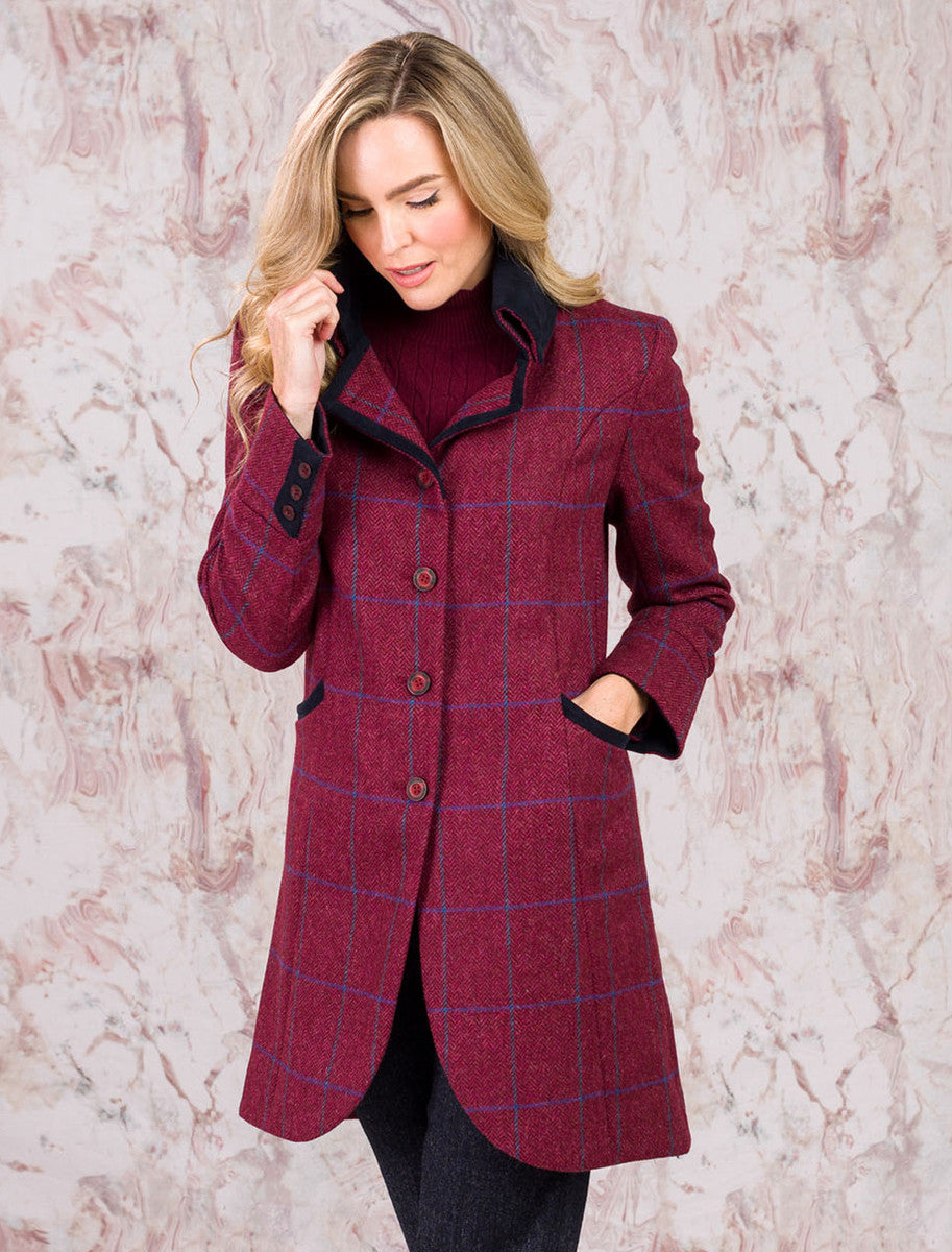 Sinead Tweed Coat - Rose Herringbone Check 