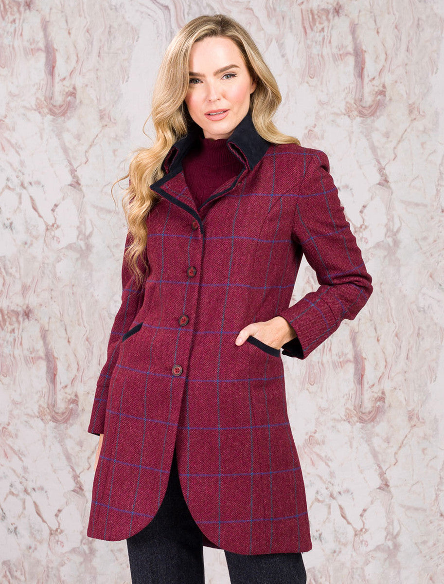 Sinead Tweed Coat - Rose Herringbone Check 