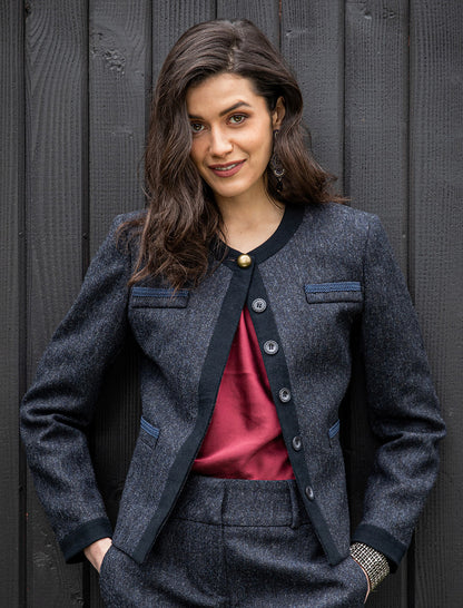 Anna Tweed Jacket – Navy Fleck