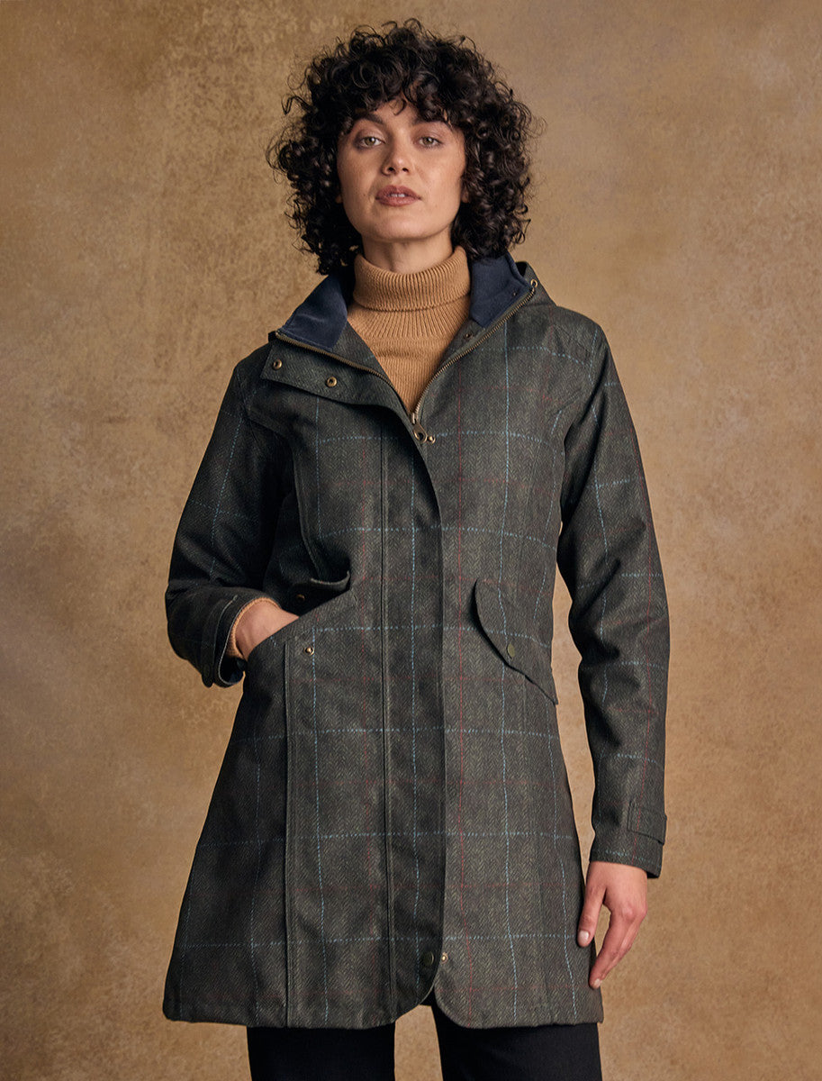 Sophia Waterproof Coat - Green Windowpane 