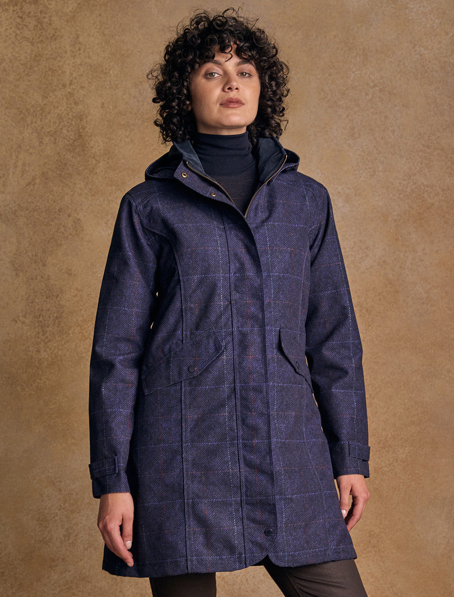 Sophia Waterproof Coat - Navy Windowpane 