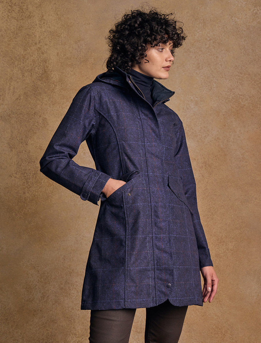 Sophia Waterproof Coat - Navy Windowpane 