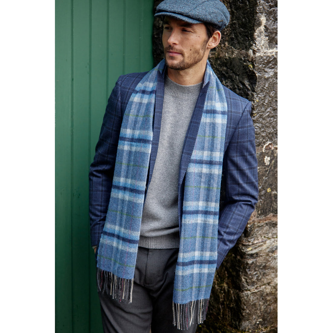 Fine Merino Plaid Scarf - Denim