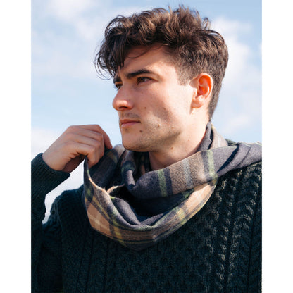 Fine Merino Plaid Scarf - Charcoal Tan Green