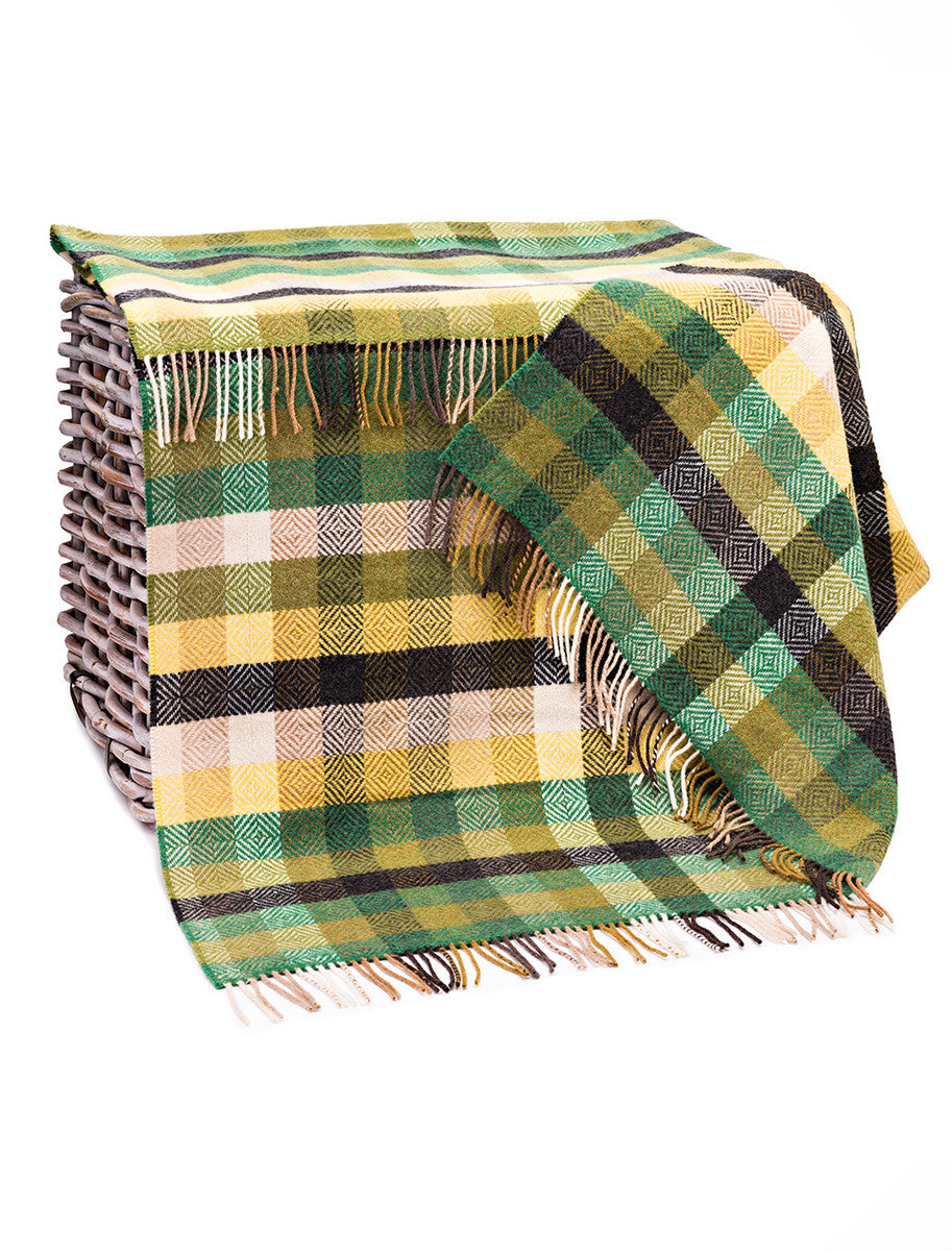 Luxury Cashmere Wool Throw - Green Gold &amp; Black