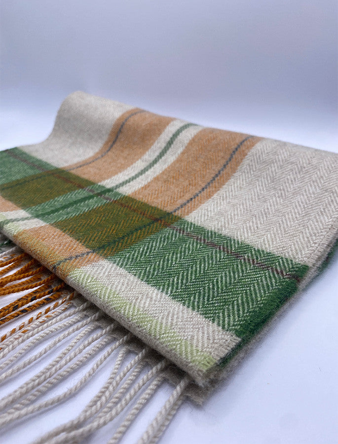 Merino Scarf - Beige Orange &amp; Green 