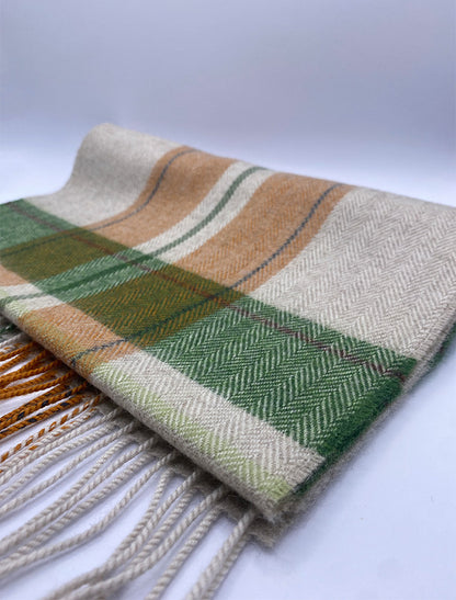 Merino Scarf - Beige Orange &amp; Green 