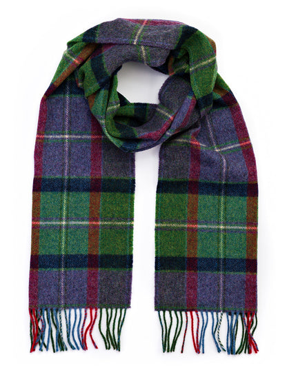 Narrow Lambswool Checked Scarf - Purple Green &amp; Navy