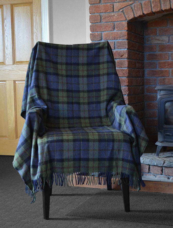 Lambswool Plaid Throw - Olive Blue Black 