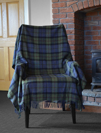 Lambswool Plaid Throw - Olive Blue Black