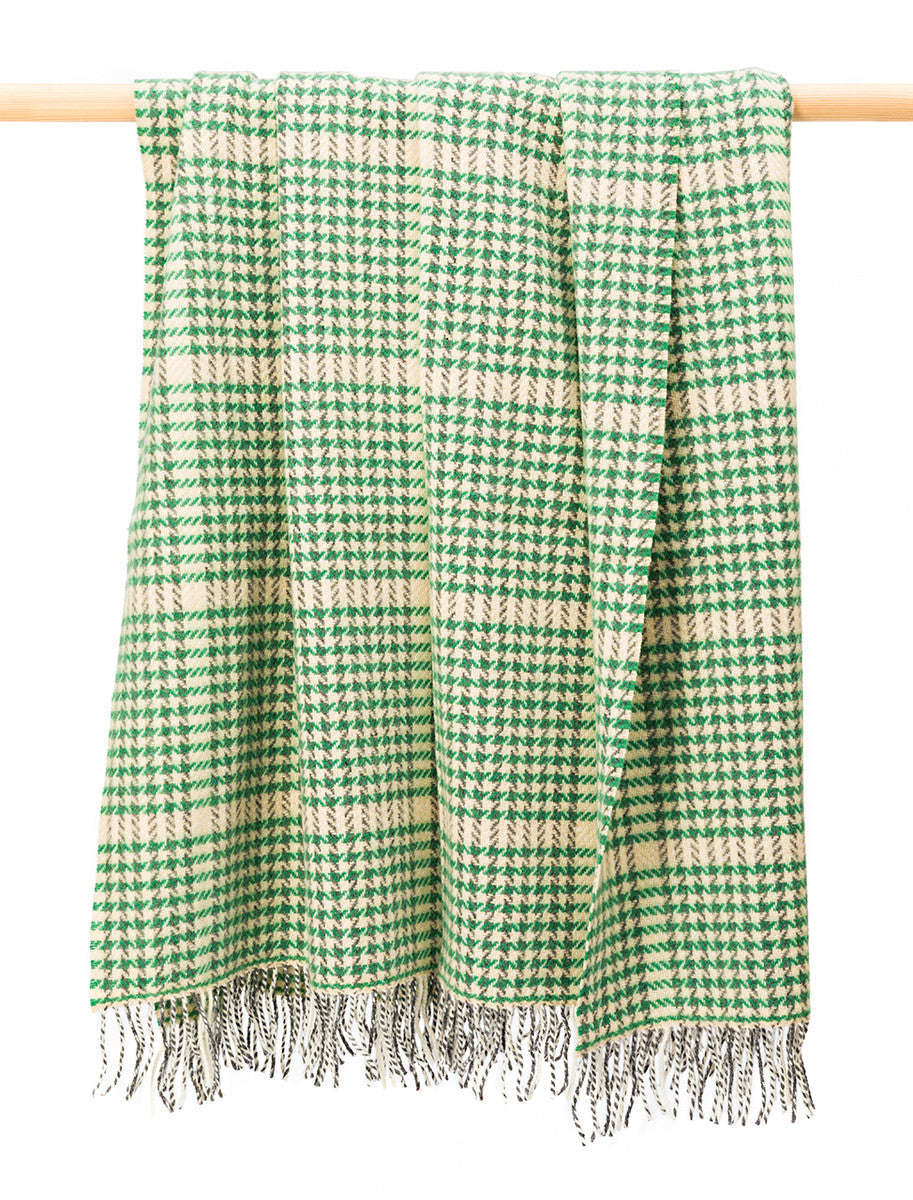 Cashmere Wool Throw - Green &amp; Cream