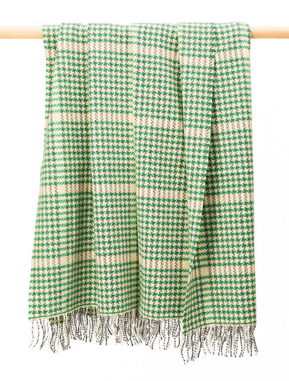 Cashmere Wool Throw - Green &amp; Cream