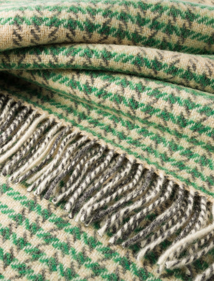 Cashmere Wool Throw - Green &amp; Cream