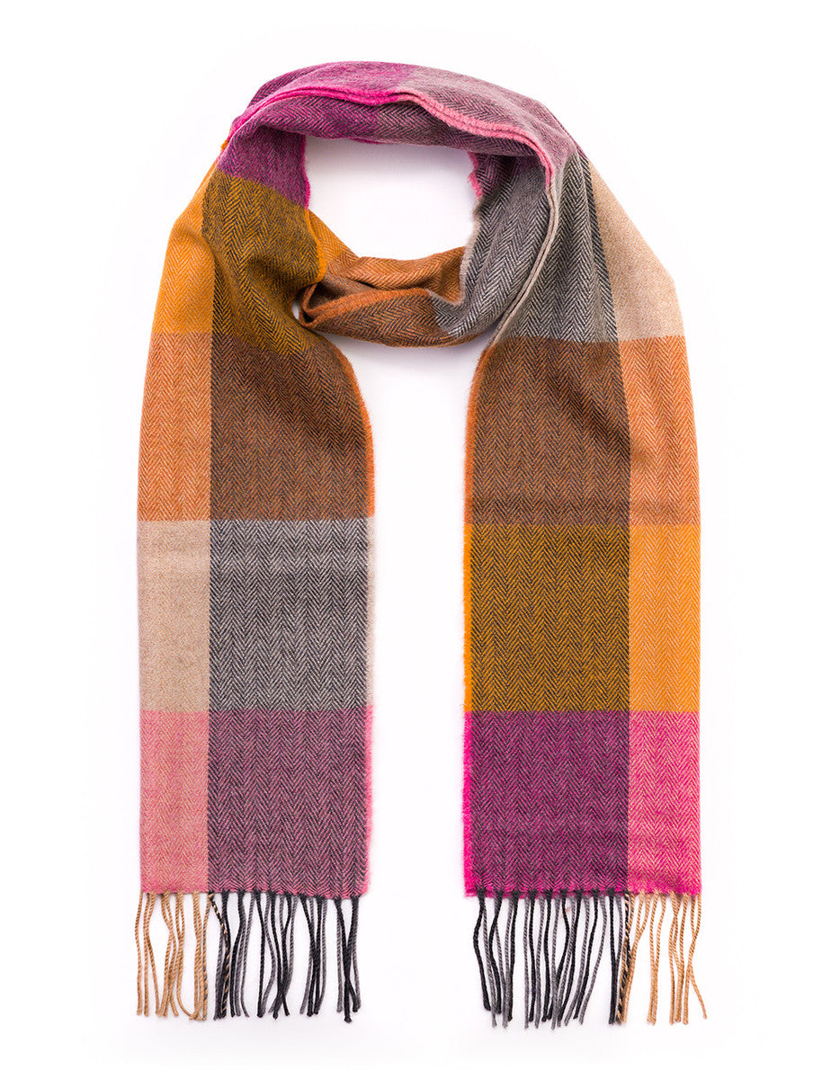 Luxury Merino Wool Scarf - Pink Mustard Sand 