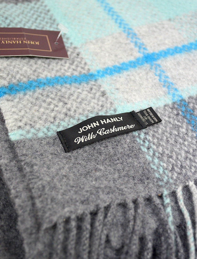 Wool and Cashmere Throw - Silver Teal Stripe 