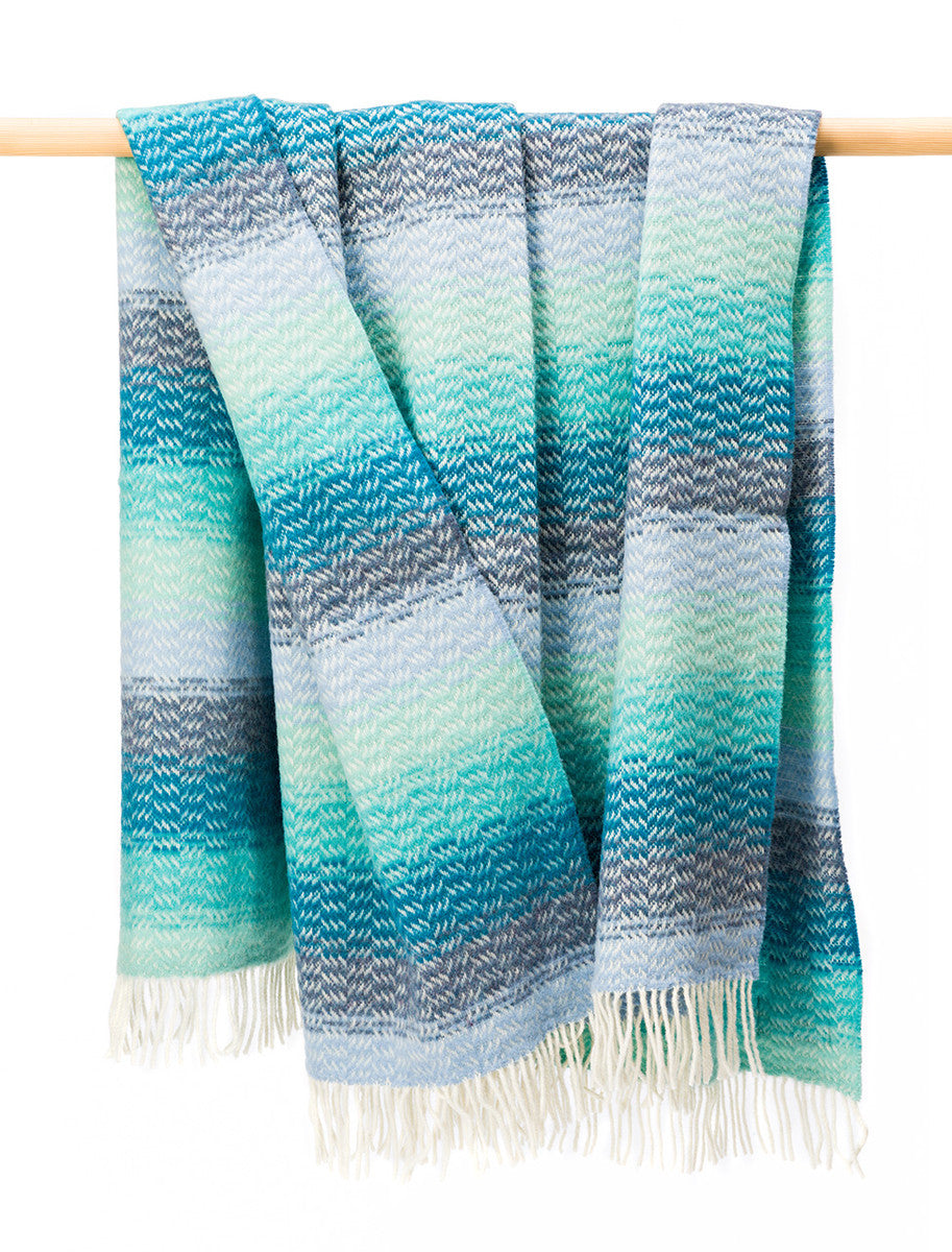 Luxury Cashmere Wool Throw - Aqua Teal &amp; Denim