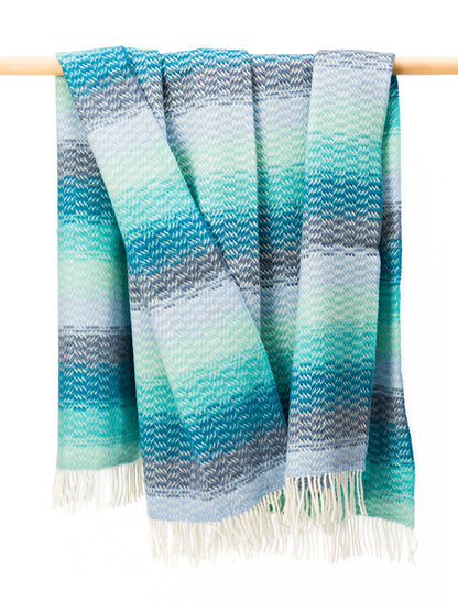 Luxury Cashmere Wool Throw - Aqua Teal &amp; Denim