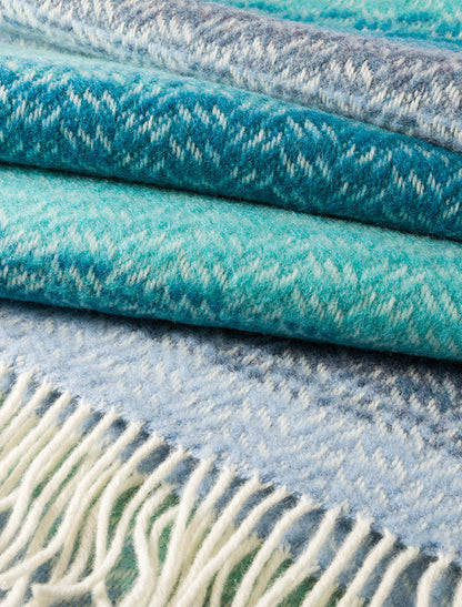 Luxury Cashmere Wool Throw - Aqua Teal &amp; Denim