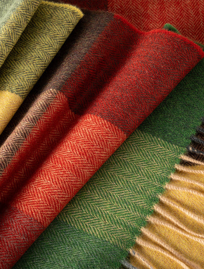 Fine Merino Plaid Scarf - Green Gold &amp; Red