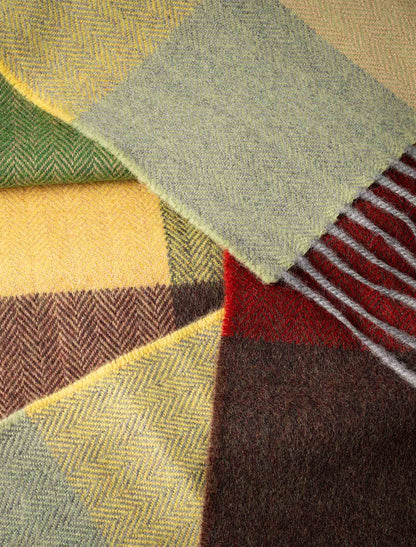 Fine Merino Plaid Scarf - Green Gold &amp; Red