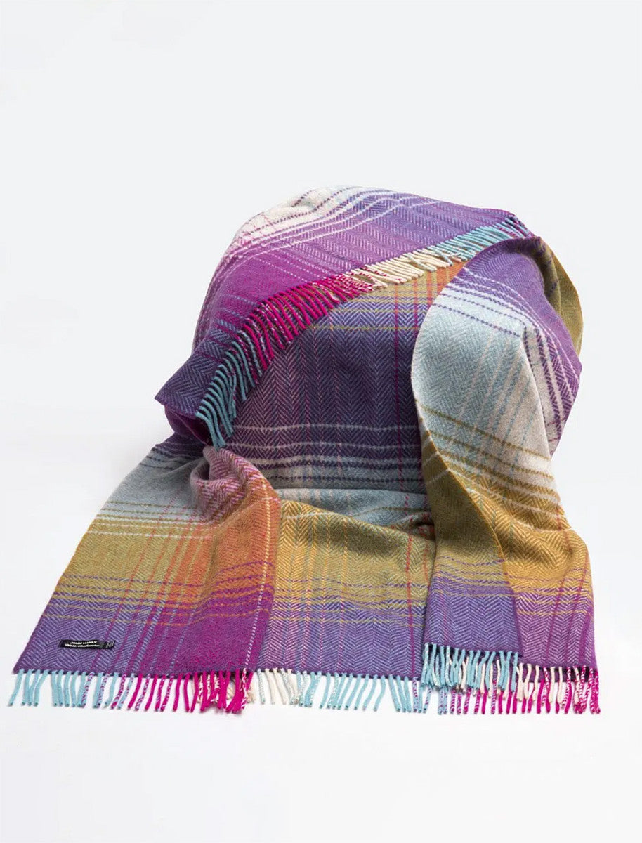 Wool and Cashmere Throw - Pink, Purple &amp; Mustard Check  