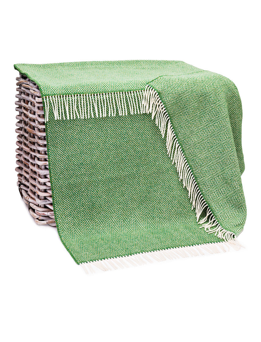 Wool and Cashmere Throw - Green Herringbone 
