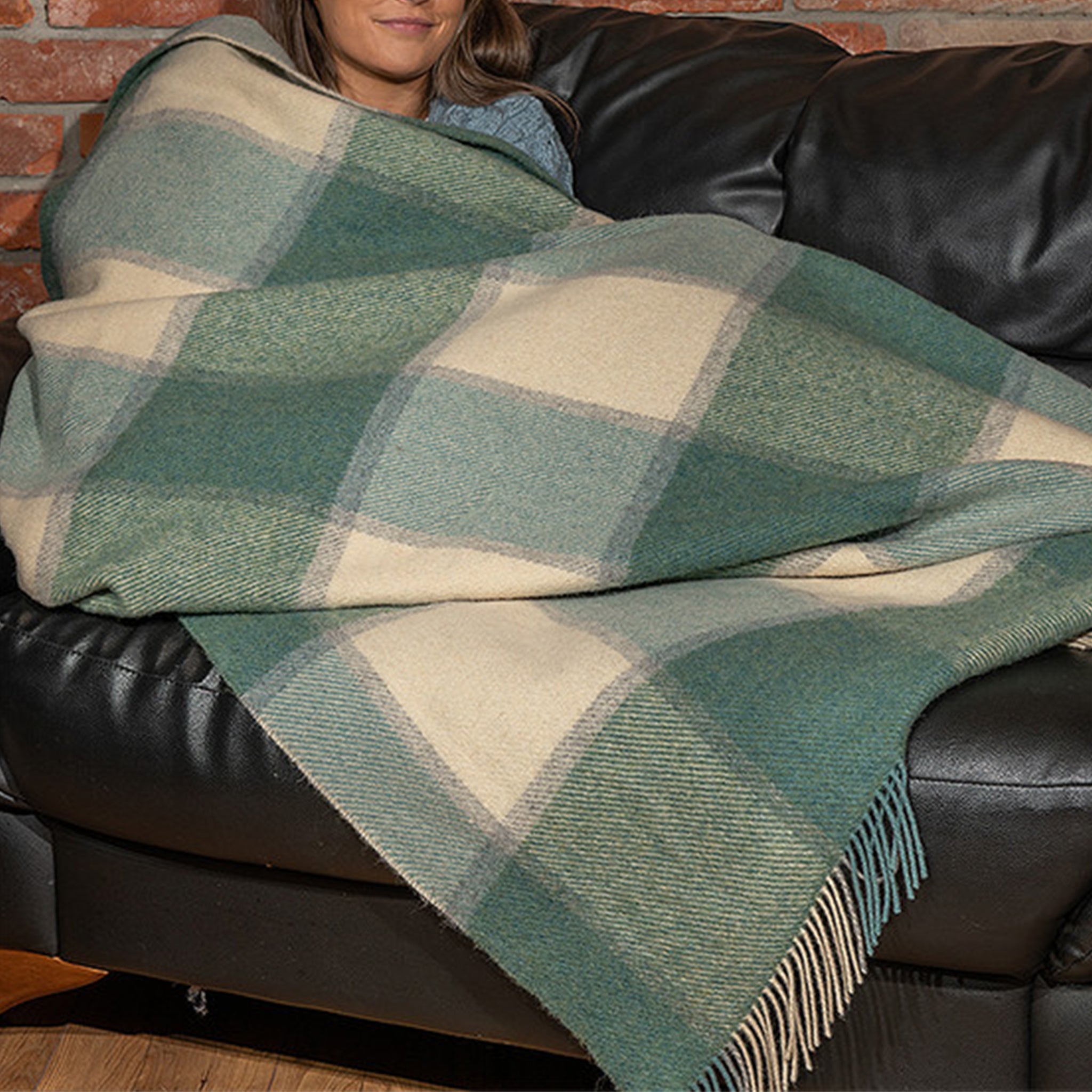 Plaid Wool Throw - Sage Beige