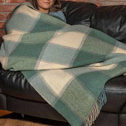 Plaid Wool Throw - Sage Beige