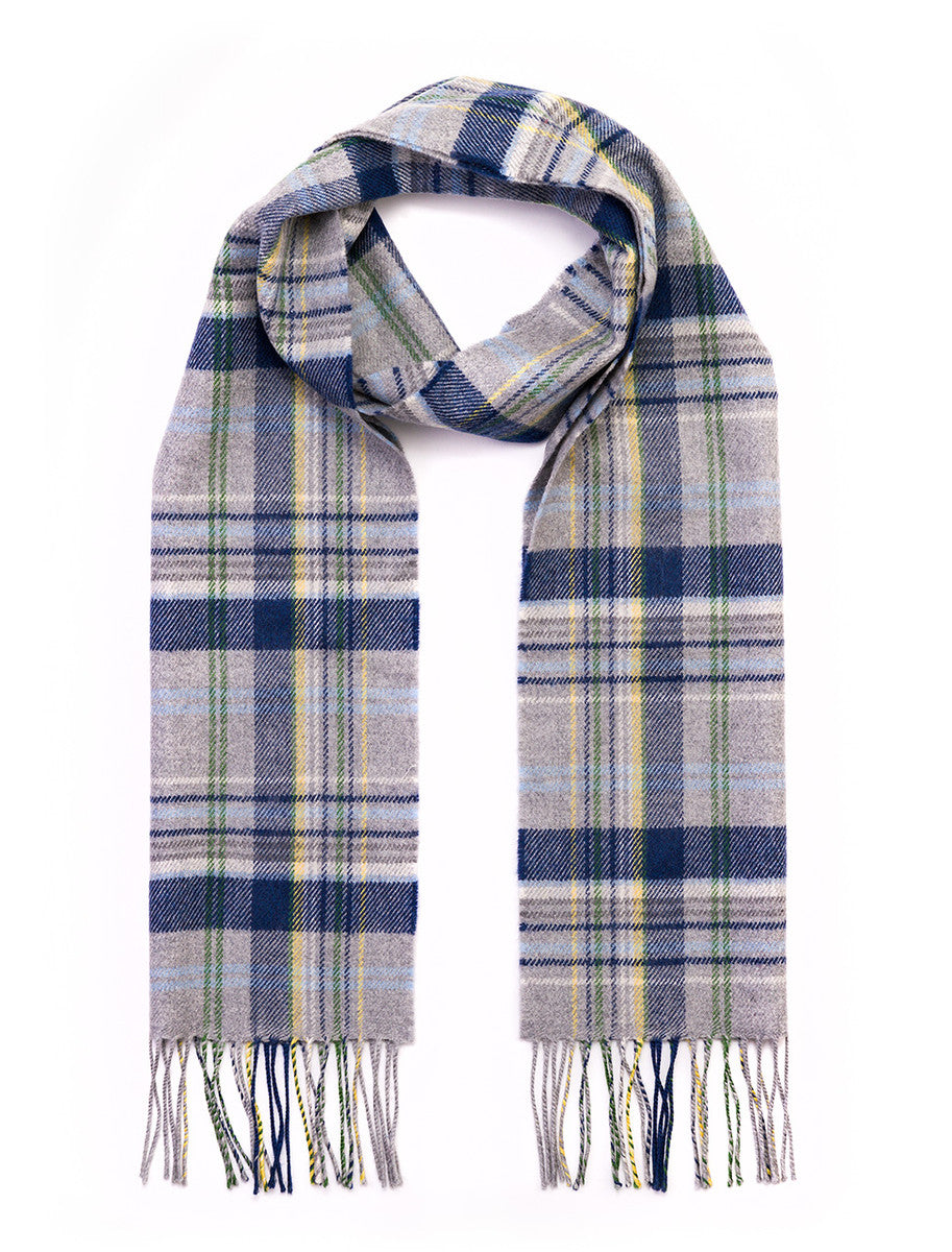 Luxury Merino Wool Scarf - Grey &amp; Blue Check 