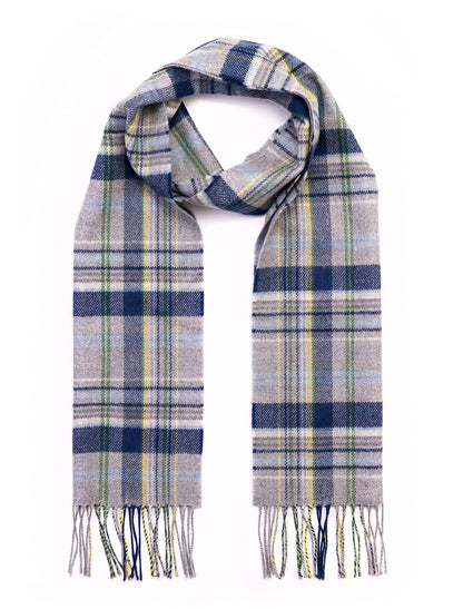 Luxury Merino Wool Scarf - Grey &amp; Blue Check 